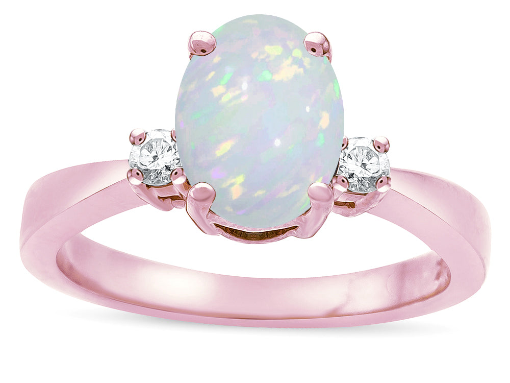 Star K ™ 3 Three Stone Oval Genuine Opal Classic Engagement Promise Ring