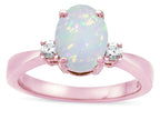 Star K ™ 3 Three Stone Oval Genuine Opal Classic Engagement Promise Ring