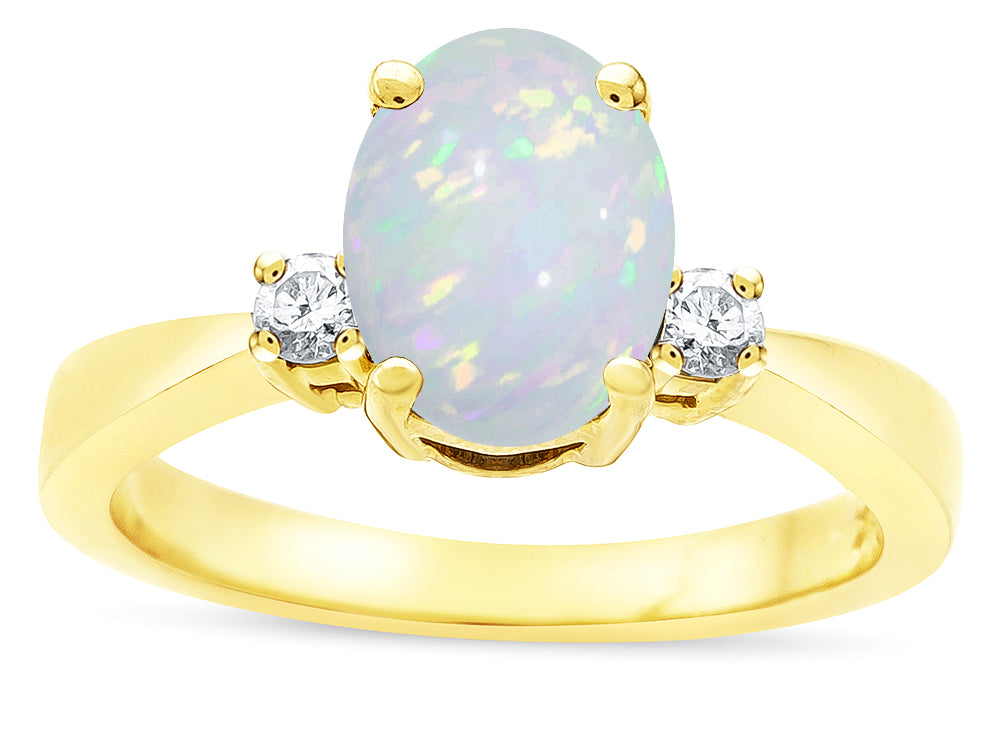 Star K ™ 3 Three Stone Oval Genuine Opal Classic Engagement Promise Ring