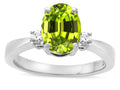 Star K  3 Three Stone Oval Genuine Peridot Classic Engagement Promise Ring