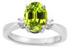 Star K  3 Three Stone Oval Genuine Peridot Classic Engagement Promise Ring
