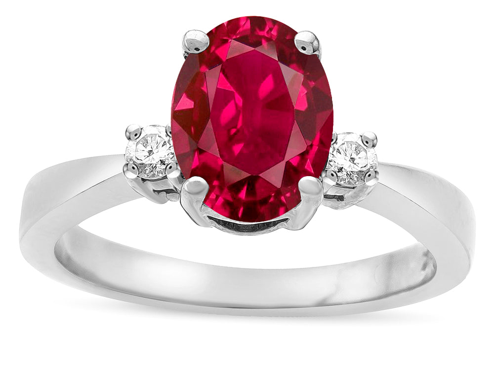Star K  3 Three Stone Oval Created Ruby Classic Engagement Promise Ring