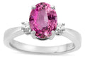 Star K  3 Three Stone Oval Created Pink Sapphire Classic Engagement Promise Ring
