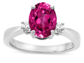Star K  3 Three Stone Oval Simulated Pink Tourmaline Classic Engagement Promise Ring