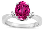 Star K  3 Three Stone Oval Simulated Pink Tourmaline Classic Engagement Promise Ring