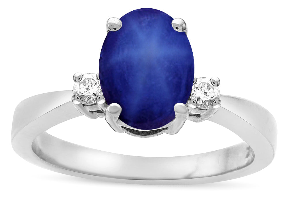Star K  3 Three Stone Oval Created Star Sapphire Classic Engagement Promise Ring