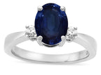 Star K  3 Three Stone Oval Genuine Sapphire Classic Engagement Promise Ring