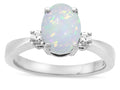 Star K  3 Three Stone Oval Genuine Opal Classic Engagement Promise Ring