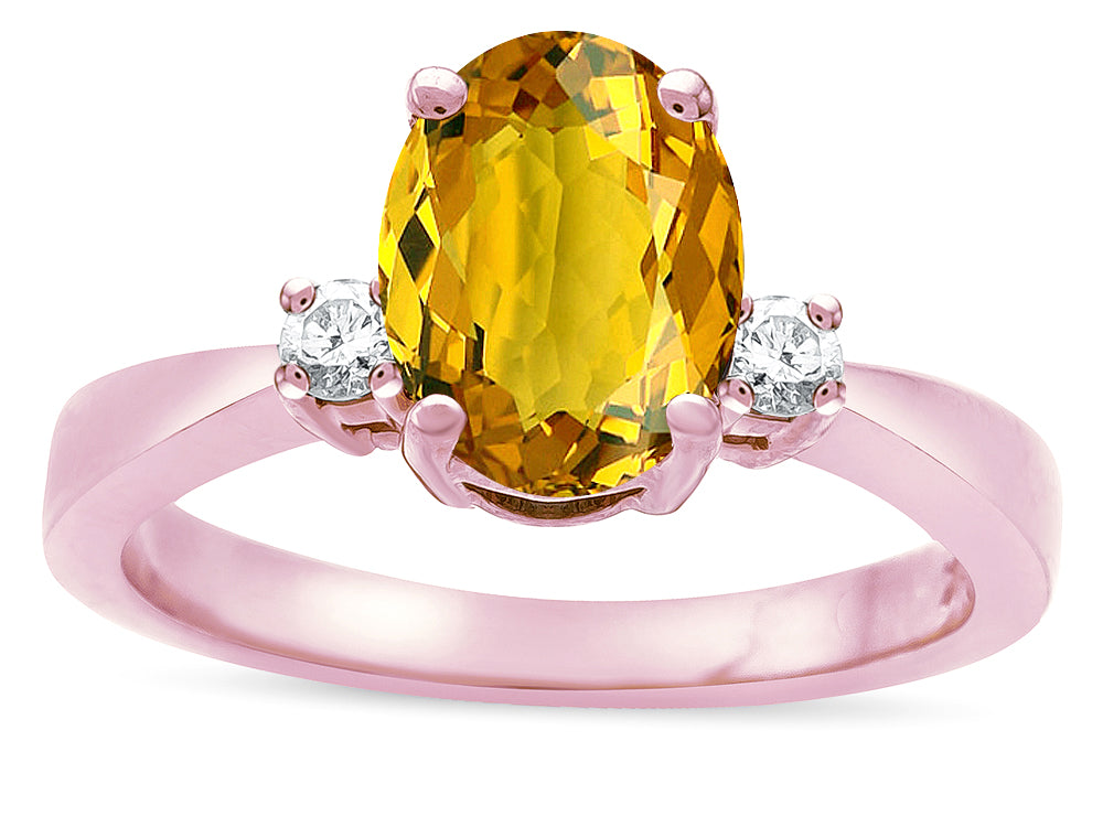 Star K ™ 3 Three Stone Oval Genuine Citrine Classic Engagement Promise Ring