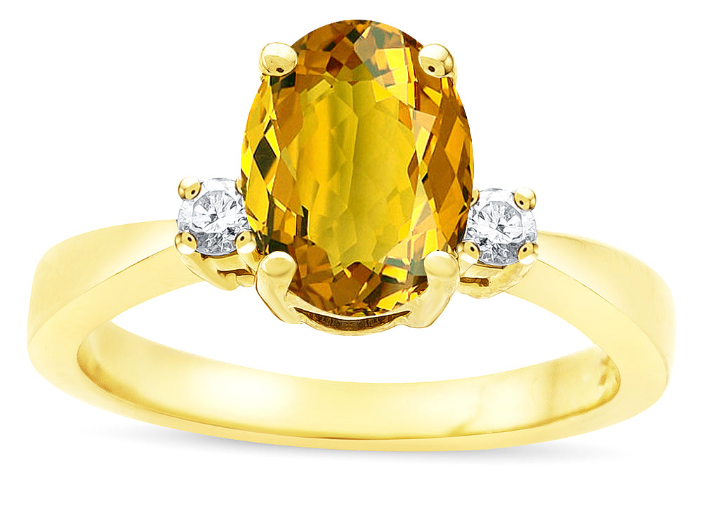 Star K ™ 3 Three Stone Oval Genuine Citrine Classic Engagement Promise Ring