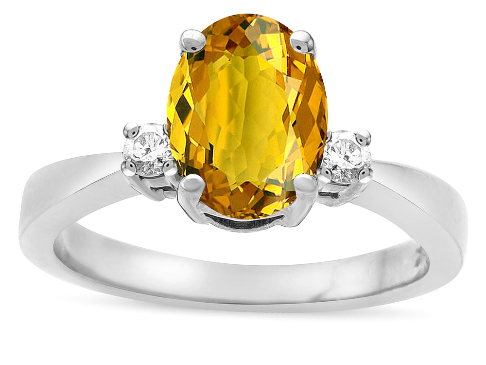 Star K ™ 3 Three Stone Oval Genuine Citrine Classic Engagement Promise Ring