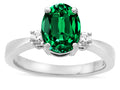 Star K  3 Three Stone Oval Simulated Emerald Classic Engagement Promise Ring