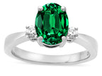 Star K  3 Three Stone Oval Simulated Emerald Classic Engagement Promise Ring