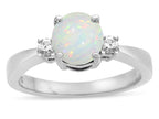 Star K  3 Three Stone Round Genuine Opal Classic Engagement Promise Ring