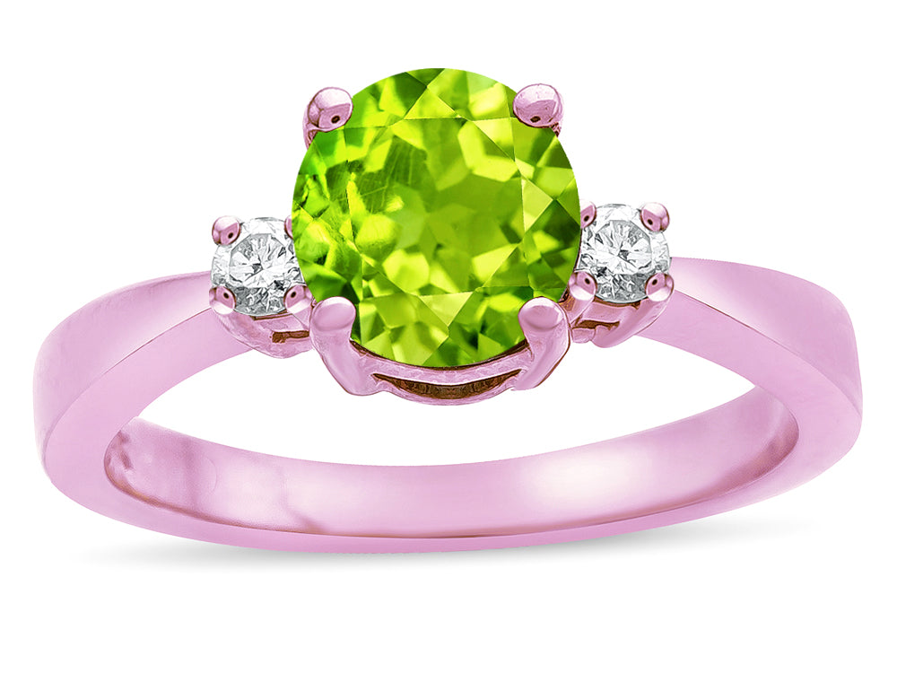Star K ™ 3 Three Stone Round Genuine Peridot Classic Engagement Promise Ring