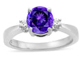 Star K  3 Three Stone Round Genuine Amethyst Classic Engagement Promise Ring