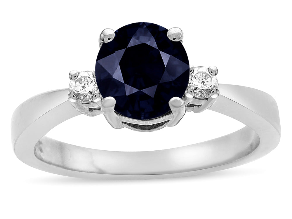 Star K  3 Three Stone Round Genuine Black Sapphire Classic Engagement Promise Ring