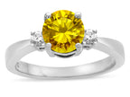Star K  3 Three Stone Round Genuine Citrine Classic Engagement Promise Ring