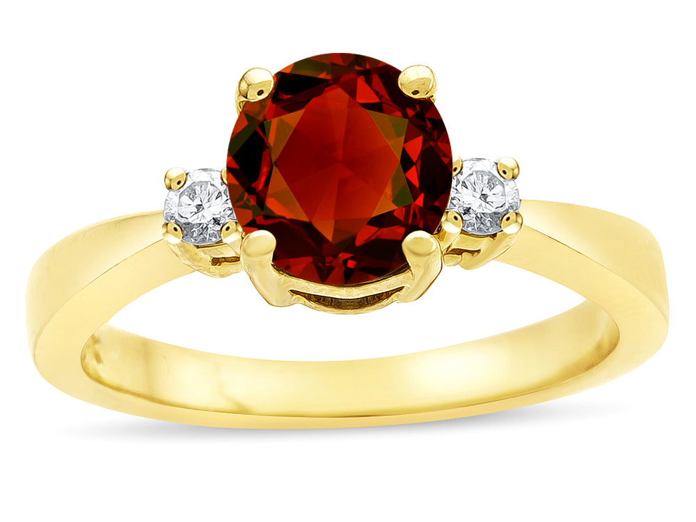 Star K ™ 3 Three Stone Round Genuine Garnet Classic Engagement Promise Ring