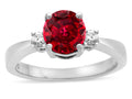 Star K  3 Three Stone Round Created Ruby Classic Engagement Promise Ring