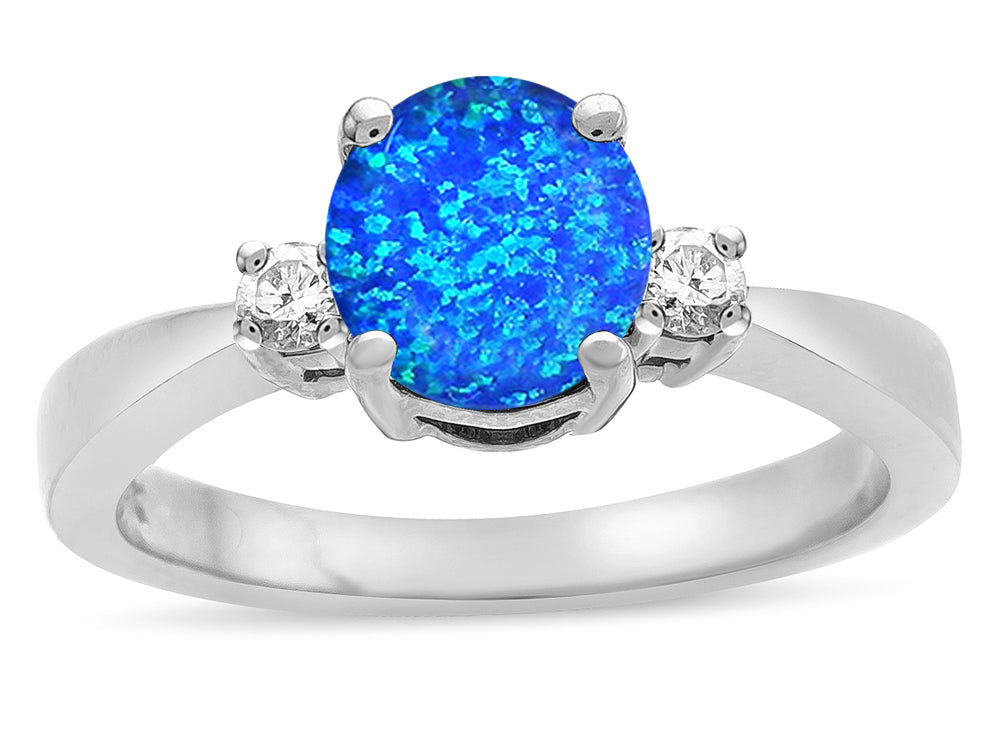 Tommaso Design Round 7mm Created Blue Opal Engagement Ring
