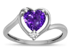 Star K  Heart Genuine Amethyst Bypass Love Knot Promise Ring
