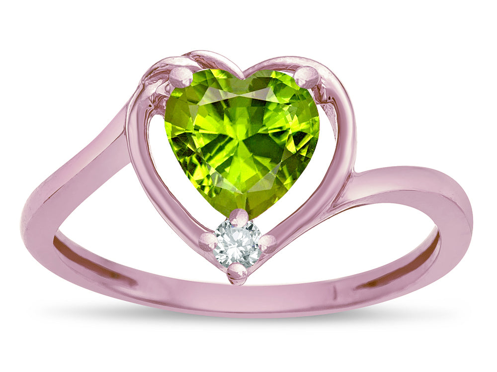 Star K ™ Heart Genuine Peridot Bypass Love Knot Promise Ring