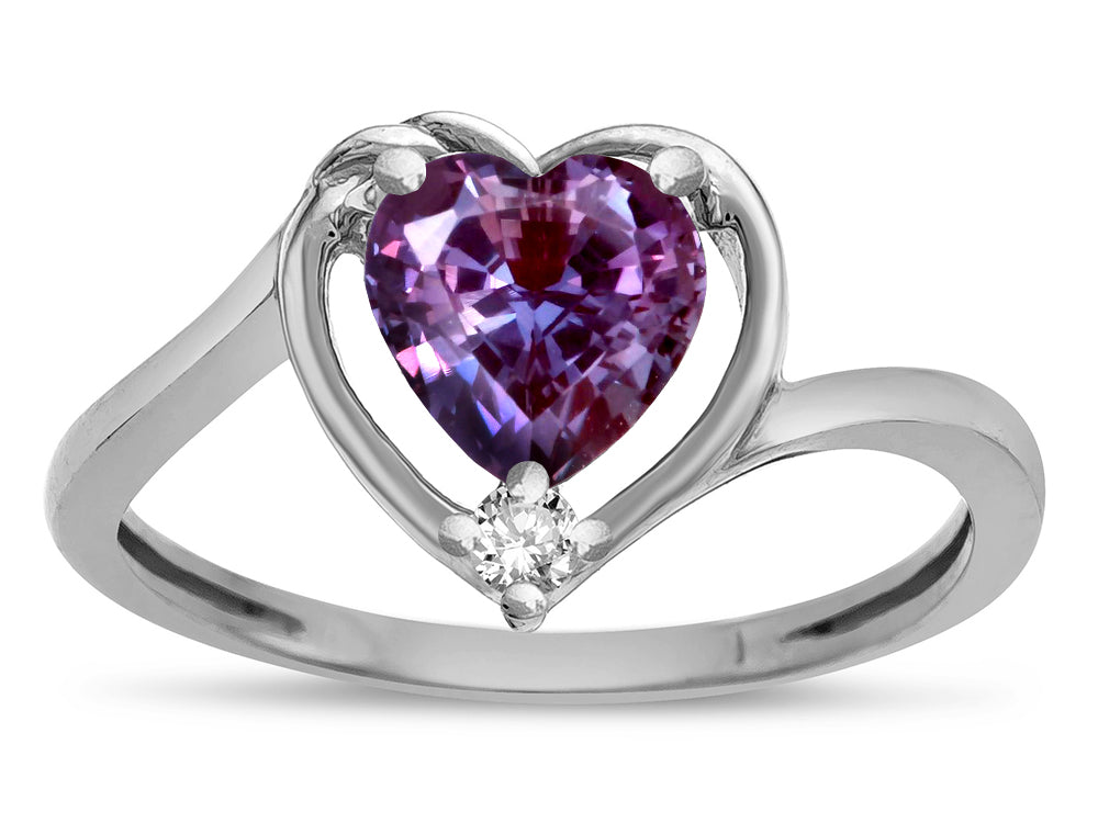 Star K  Heart Simulated Alexandrite Bypass Love Knot Promise Ring