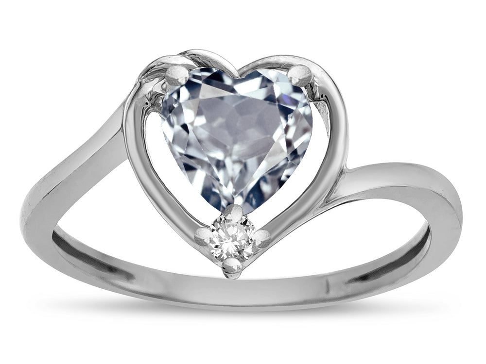 Star K  Genuine Aquamarine Heart Bypass Love Knot Promise Ring
