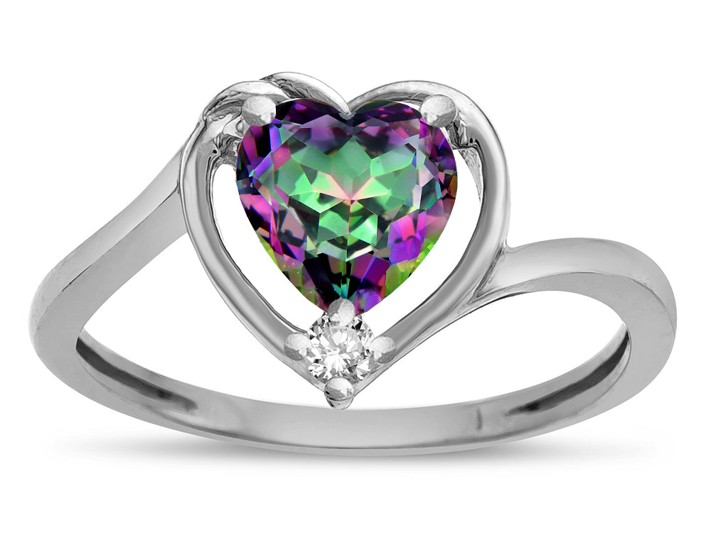 Star K  Mystic Rainbow Topaz Heart Bypass Love Knot Promise Ring 10 x 9mm
