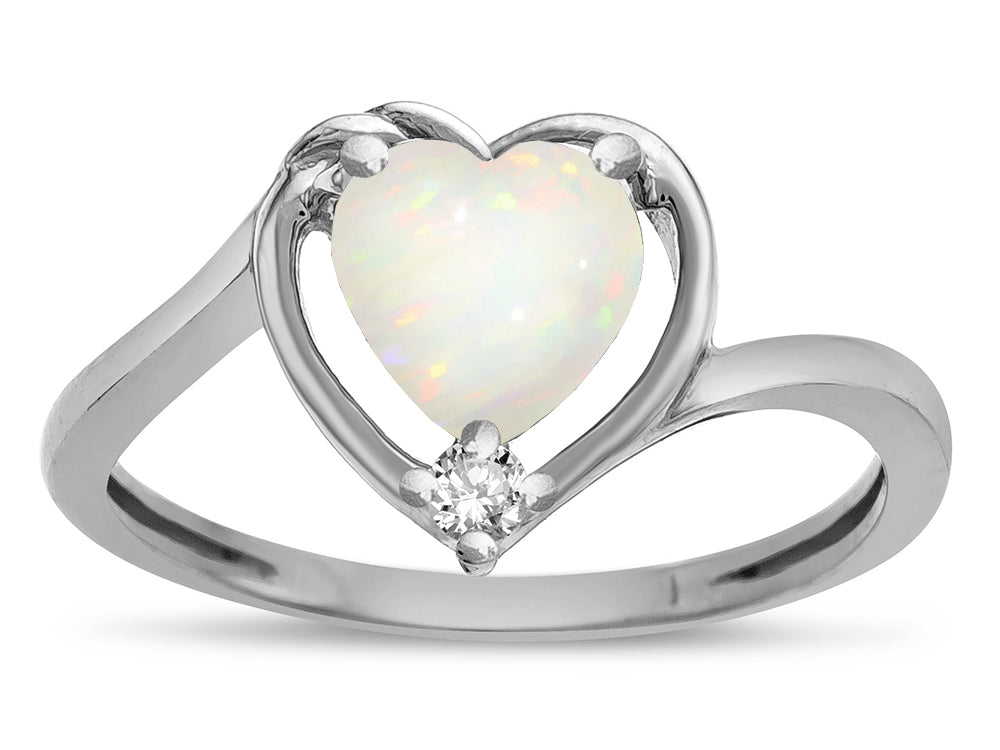 Star K  Heart Genuine Opal Bypass Love Knot Promise Ring