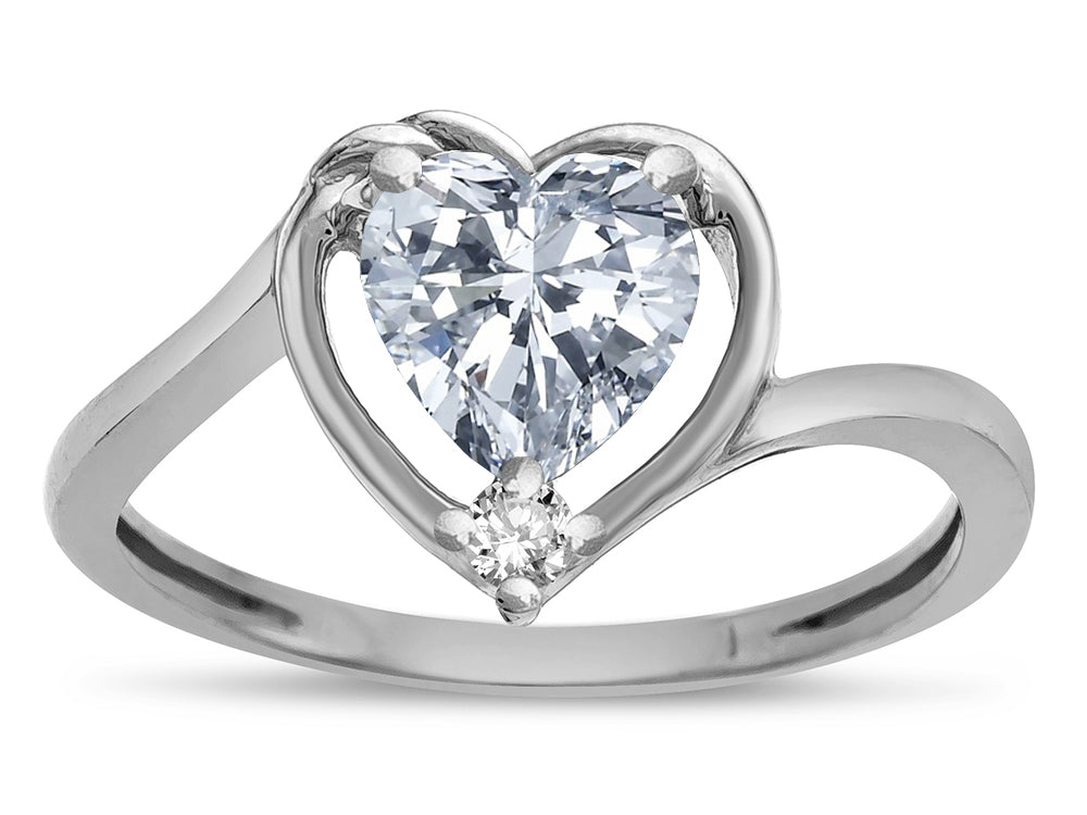 Star K  Heart Genuine White Topaz Bypass Love Knot Promise Ring