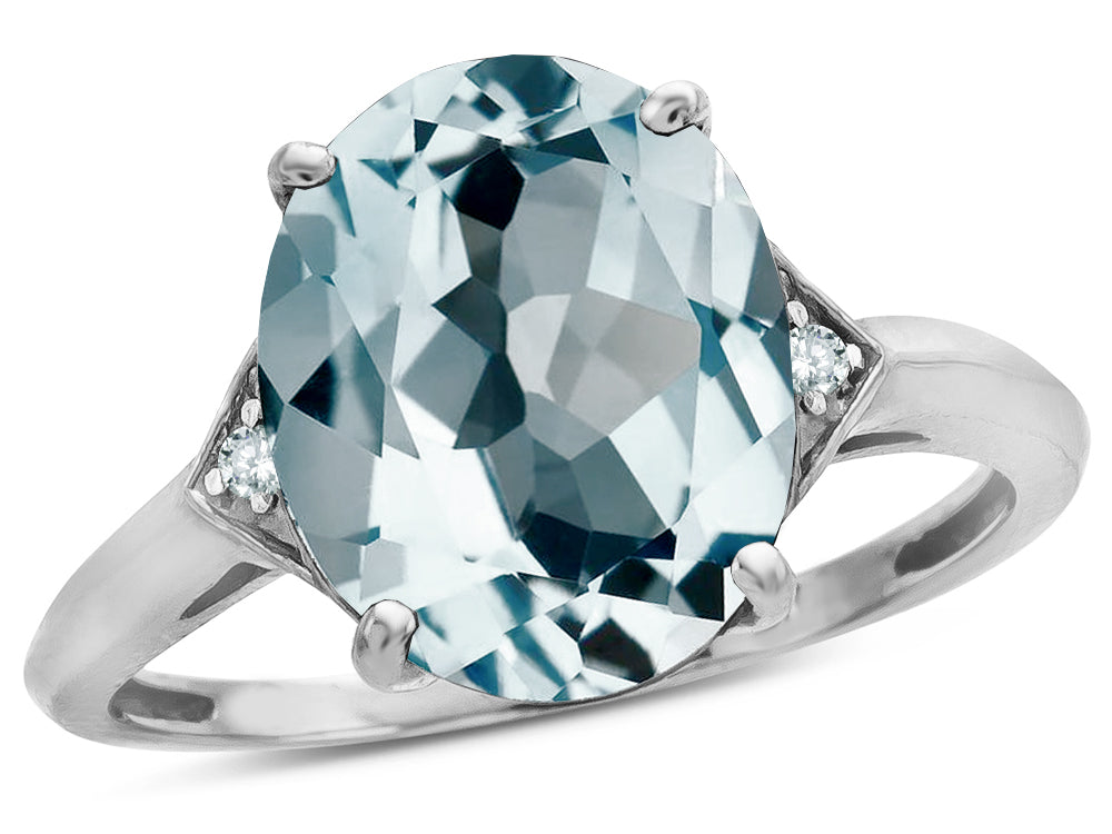 Tommaso Design Large Oval 12x10 Simulated Aquamarine 3 Stone Trillion Setting Ring