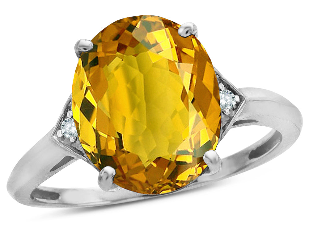 Star K  Large Oval 12x10 Genuine Citrine 3 Stone Trillion Setting Ring