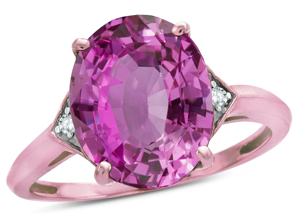 Star K ™ Large Oval 12x10 Simulated Pink Tourmaline 3 Stone Trillion Setting Ring