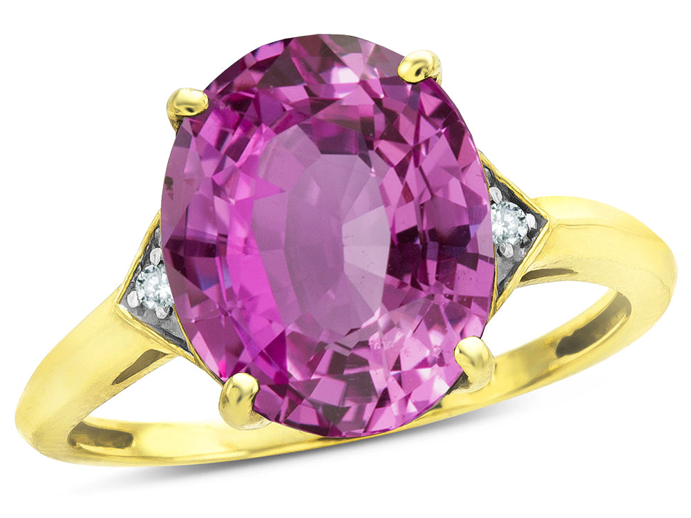Star K ™ Large Oval 12x10 Simulated Pink Tourmaline 3 Stone Trillion Setting Ring