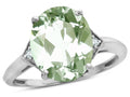 Star K  Large Oval 12x10 Genuine Green Amethyst 3 Stone Trillion Setting Ring