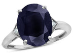 Star K  Large Oval 12x10 Black Sapphire 3 Stone Trillion Setting Ring