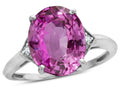 Star K  Large Oval 12x10 Simulated Pink Tourmaline 3 Stone Trillion Setting Ring