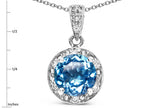 Star K Round 7mm Genuine Blue Topaz Classic Halo Pendant Necklace