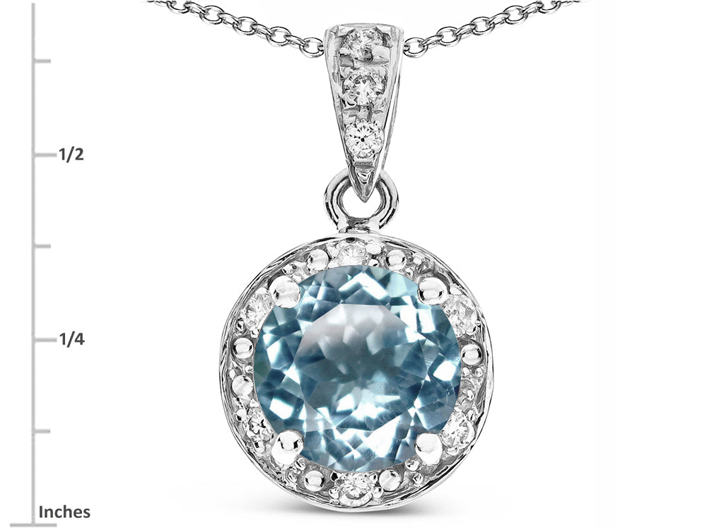 Star K Round 7mm Genuine Sky Blue Topaz Classic Halo Pendant Necklace