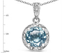 Star K Round 7mm Genuine Sky Blue Topaz Classic Halo Pendant Necklace