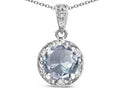 Star K Round 7mm Genuine Aquamarine Classic Halo Pendant Necklace