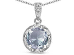 Star K Round 7mm Genuine Aquamarine Classic Halo Pendant Necklace