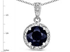Star K Round 7mm Genuine Black Sapphire Classic Halo Pendant Necklace