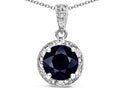 Star K Round 7mm Genuine Black Sapphire Classic Halo Pendant Necklace