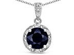 Star K Round 7mm Genuine Black Sapphire Classic Halo Pendant Necklace