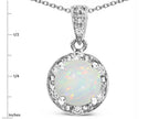 Star K Round 7mm Genuine Opal Classic Halo Pendant Necklace