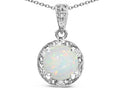 Star K Round 7mm Genuine Opal Classic Halo Pendant Necklace