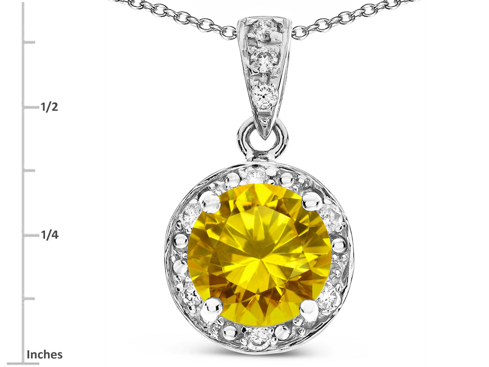 Star K Round 7mm Genuine Citrine Classic Halo Pendant Necklace